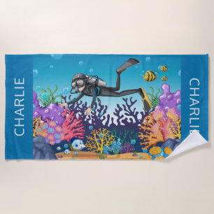 Scuba Diver nom personnalisé serviette de plage