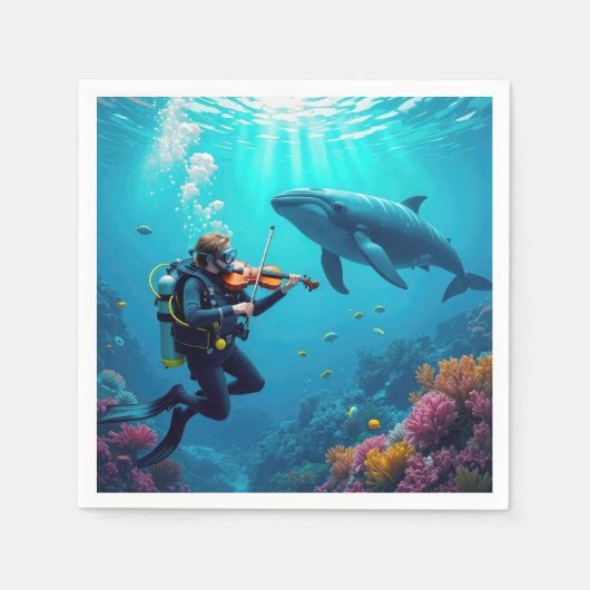 Scuba Diver Playing a Violin For a Whale Servet (Voorkant)