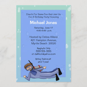 Scuba Diver Pool Party Birthday Invitation Kaart