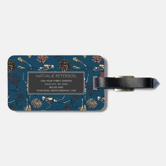 Scuba Diver Skelet Divers & Koraal Monogram Bagagelabel (Achterkant horizontaal)