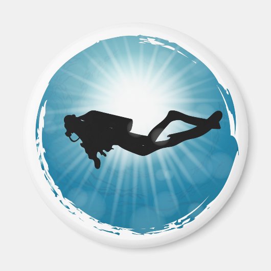 Scuba Diver Underwater Light Rays Magneet (Voorkant)