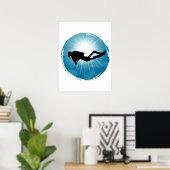 Scuba Diver Underwater Light Rays Poster (Thuiskantoor)
