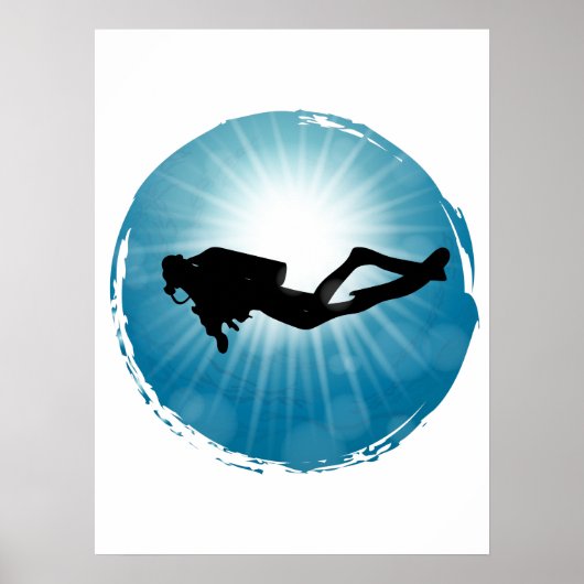 Scuba Diver Underwater Light Rays Poster (Voorkant)