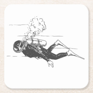 Scuba Diver Vierkante Kartonnen Onderzetter