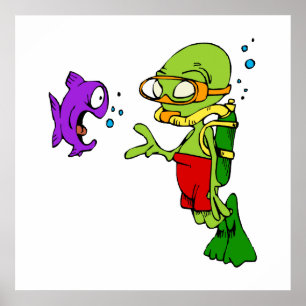 Scuba Diving Alien Poster