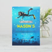 Scuba Diving Birthday party-uitnodiging Kaart (Staand voorkant)