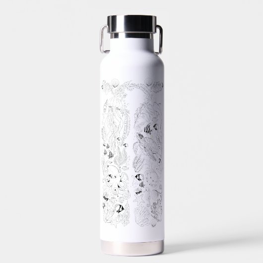 Scuba diving bottles marine life design in black waterfles (Voorkant)