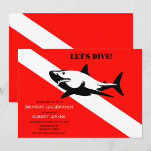 Scuba Diving Flag and Shark Birthday Kaart