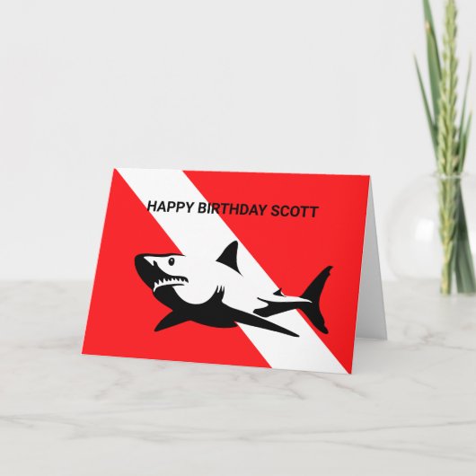 Scuba Diving Flag and Shark Birthday Kaart (Voorkant)