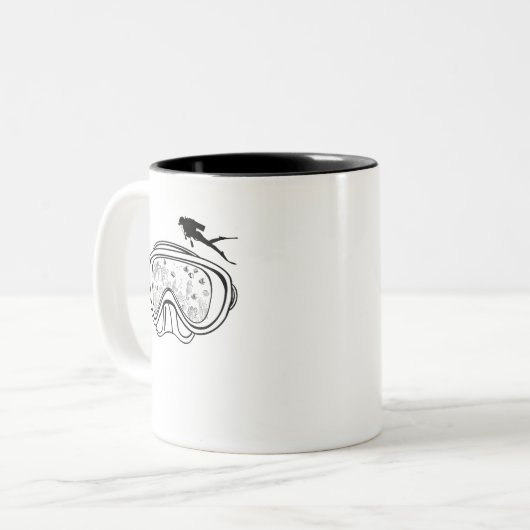 Scuba diving googles marine life design in black tweekleurige koffiemok (Voorkant links)