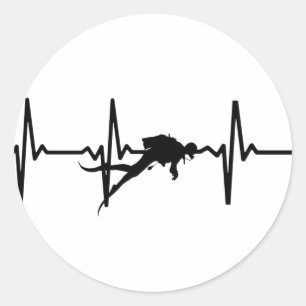 Scuba Diving Heart Pulse Sticker