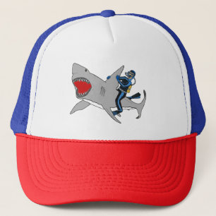Scuba Diving Riding een grote witte haai Trucker Pet