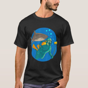 Scuba-duiker met selfie-sticker en grote witte sch t-shirt