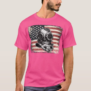 Scuba Duikhelm Amerikaanse Vlag Grappig Scuba Duik T-shirt