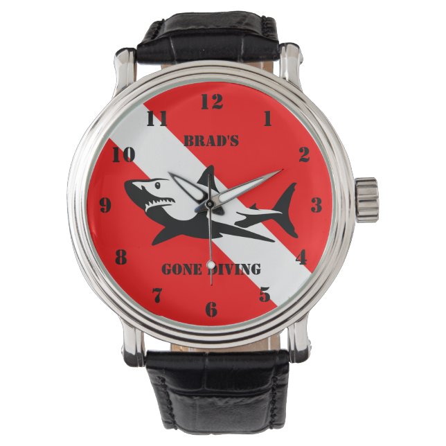 Scuba duikvlag en Shark Custom Watch Horloge (Voorkant)