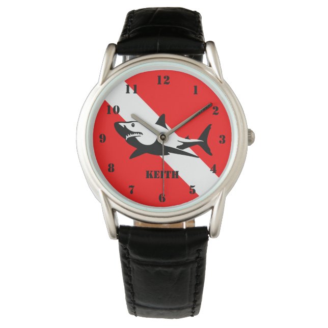 Scuba duikvlag en Shark Custom Watch Horloge (Voorkant)