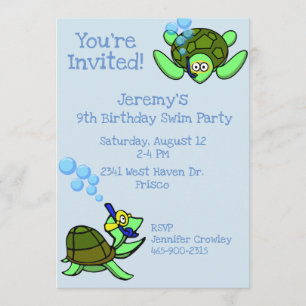 Scuba Turtles swim Birthday Party Invitation Kaart