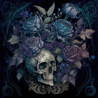 Scull met blauwe Rozen Jigzaag Puzzle Legpuzzel