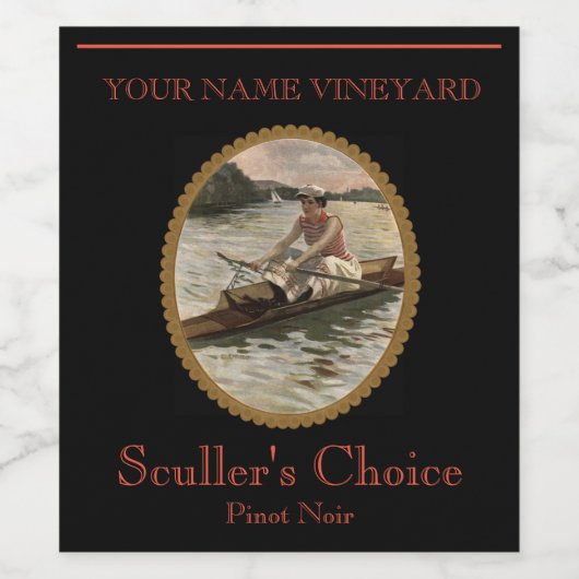 "SCULLER'S CHOICE" vrouw roeier op Wijn Etiket (Enkel label)