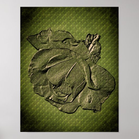 Sculpted Effect Green Rosebud Floral Art Poster (Voorkant)