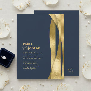 Sculpturale golven trouw goud Navyblauw ID1312 Kaart