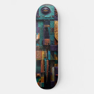 Sculpturale Mozaïek Oracle Muur - 3D Paars Teal Skateboard