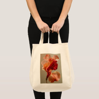 Sculpturale rode en perzik bloem kunst tote bag