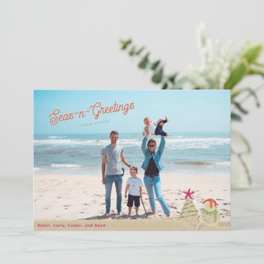 Sculptures de sable Photo Carte de Noël (Debout devant)