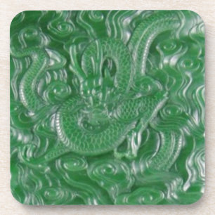 sculptuur van de groene jade chinese draak bier onderzetter