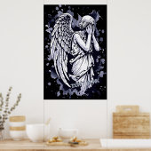 Sculptuur van een wenende engel - met spatten 1 poster (Keuken)