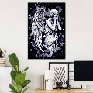 Sculptuur van een wenende engel - met spatten 1 poster
