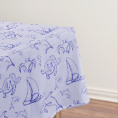 Sea animals and sailboat one line drawing pattern  tafelkleed (Voorbeeld)