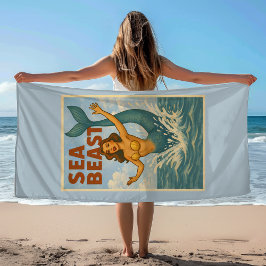 Sea Beast Retro Mermaid | Funny Coastal Beach Blue Strandlaken