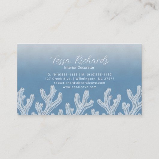 Sea Coral Silhouette | Ocean Blue Visitekaartje (Achterkant)