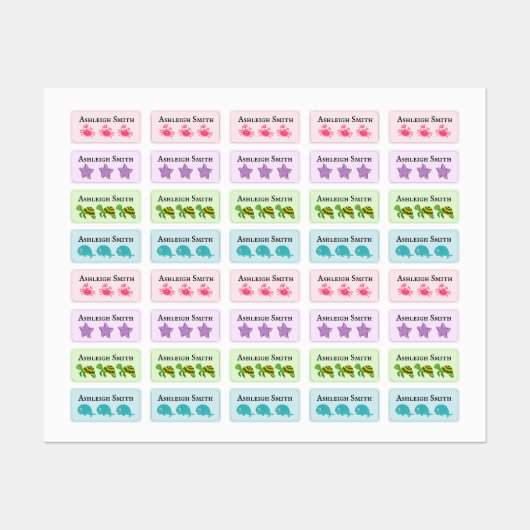 Sea Creatures Nom d'enfant Étiquettes (Feuille)