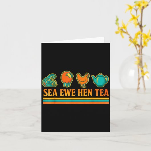 Sea Ewe Hen Tea Funny Pun Saying Retro Style Kaart (Gele Bloem)