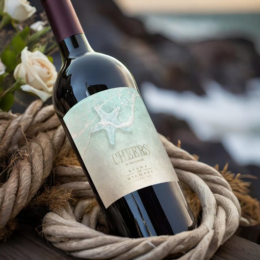 Sea Foam Beach Wedding Cheers ID837 Wijn Etiket