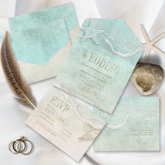 Sea Foam Beach Wedding ID837 All In One Uitnodiging