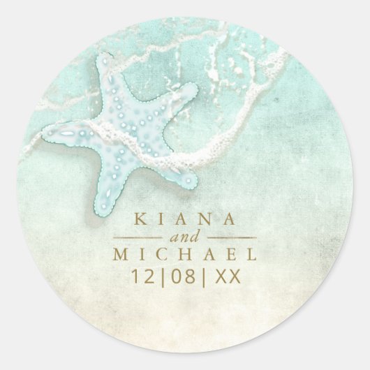 Sea Foam Beach Wedding Starfish ID837 Ronde Sticker (Voorkant)