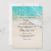 Sea Foam Heart Beach Elegant QR Code Wedding Kaart (Voorkant)