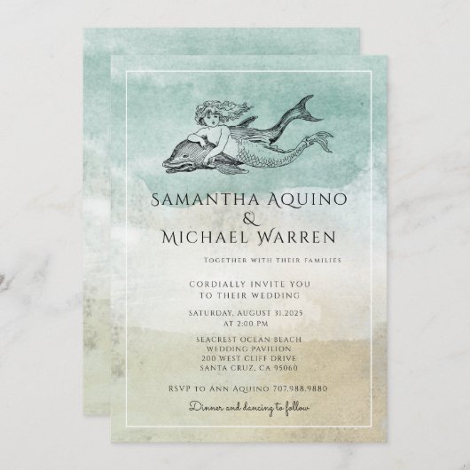 Sea Foam Ocean Beach Mariage Invitation (Devant / Derrière)