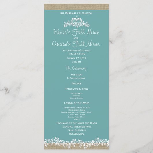 Sea Garland Aqua Wedding Programme (Devant)