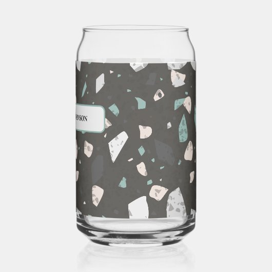 Sea Green & Grey Chips Retro Terrazzo Pattern (Gauche)