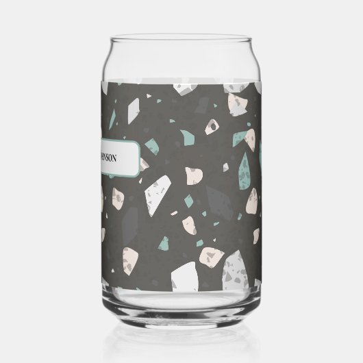 Sea Green & Grey Chips Retro Terrazzo Pattern Blikvorm Glas (Links)