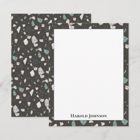 Sea Green Grey Glass Chips Terrazzo Pattern Frame Notitiekaartje (Voorkant / Achterkant)