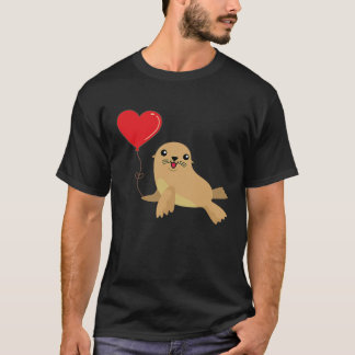 Sea Lion With Heart Balloon Valentines Day Love Bo T-shirt