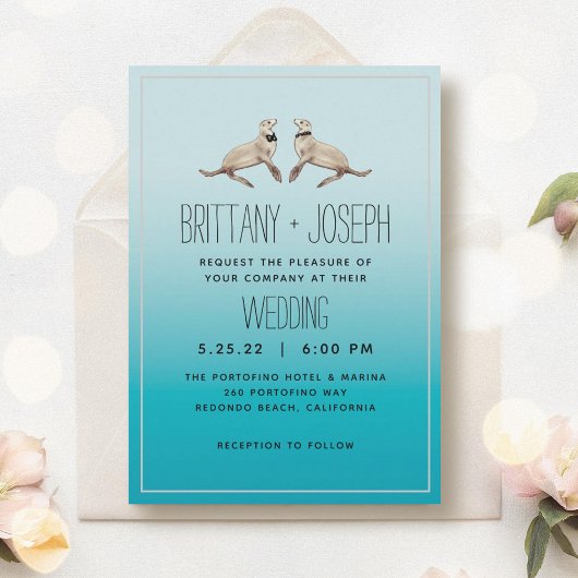 Sea Lions Bleu Turquoise Faire-part de mariage mod