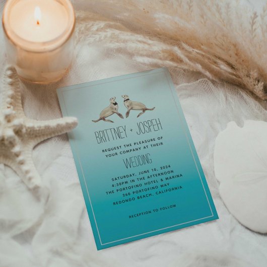 Sea Lions Blue Faire-part de mariage moderne