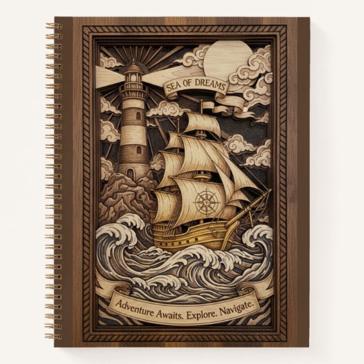 Sea of Dreams 3D Wood Carved Nautical Journal (Devant)