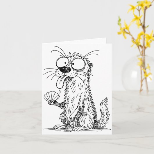 Sea Otter Abstract Art Rtrait Drawing Whimsical Fu Kaart (Gele Bloem)